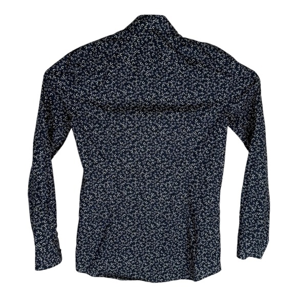 HUGO BOSS Slim Fit Mens Navy Blue Floral Print LS Button Down Shirt Size S - Picture 5 of 9